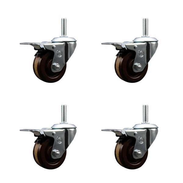 Service Caster 3 Inch High Temp Phenolic 34 Inch Stem Caster Set with Total Lock Brake SCC-TSTTL20S314-PHRHT-34212-4 - main